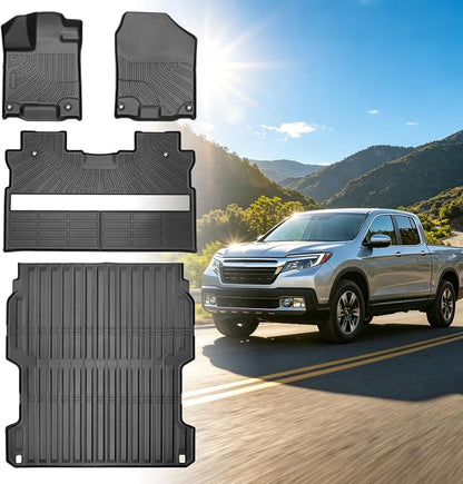Floor Mats for Honda Ridgeline 2017 2018-2026, TPE Ridgeline Sport,RTL,Trail Sport,Black Edition, RTL-E Floor Mats, Non-Slip Waterproof Summer Winter 1st & 2nd Row & Bed Liners