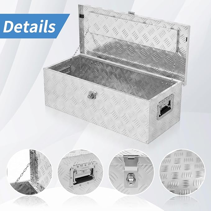 30" L x 14" W x 10" H Aluminum Truck Bed Tool Box | Pick Up RV Trailer Toolbox Storage Lockable Organizer with Side Handle and Lock Keys, Silver