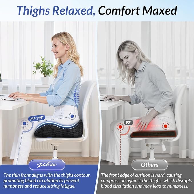 ZIKEE Pioneering Gel Seat Cushion for Sitting Without Stuffiness, Ergonomic Memory Foam Office Chair Cushion for Sciatica, Back, Tailbone Pain Relief, Anti-Slip Car Seat Cushion, Breathable Cover
