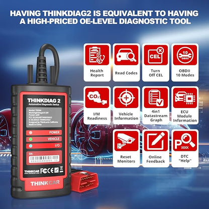 Thinkdiag2 All System Bidirectional OBD2 Diagnostic Scanner for iOS & Android, THINKCAR Bluetooth Scan Tool with CAN-FD Protocol, 15+ Reset Functions, ECU Code, Active Test, AutoVIN, 1 Year Update