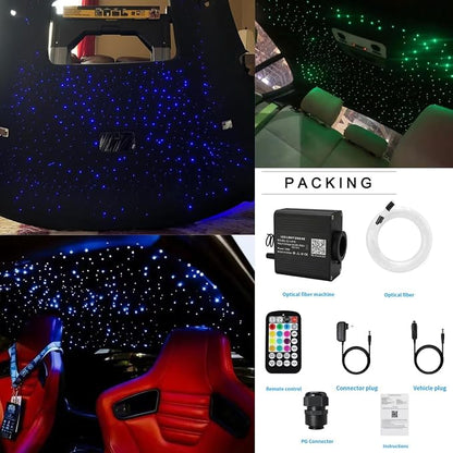 AZIMOM 16W Twinkle & Sound Activate Mixed430pcs*9.8ft Fiber Optic Starlight Headliner Kits for Car Home Star Ceiling Sky Decoration, APP& Remote Control Light Engine End Glow Fiber Strands