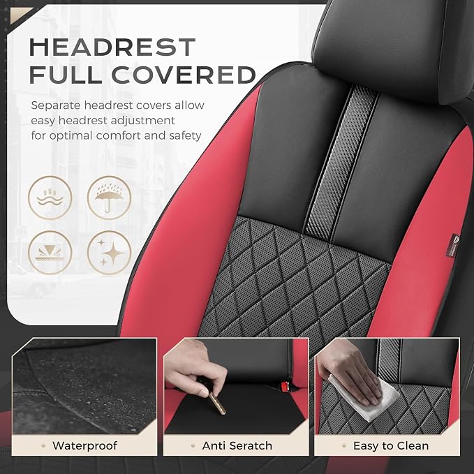 Coverado Car Seat Covers Front Pair, Automotive Leather Seat Covers for Car，Universal Fit Front Back Seat Cover, Non-Slip Waterproof Breathable Car Seat Protector
