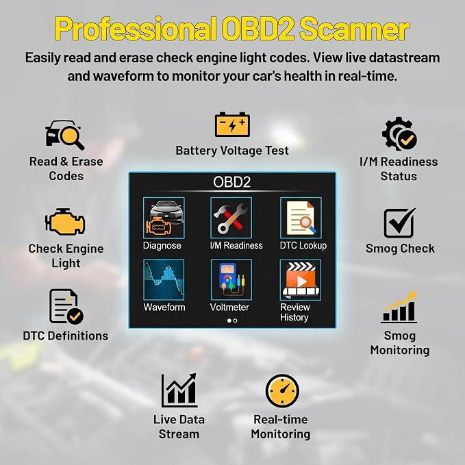 Car OBD2 Scanner Battery Tester 2 in 1 Code Reader Full OBDII Diagnosis 12/24V