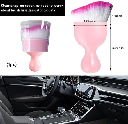 Ziciner Car Detailing Brush, Curved Soft Bristles Auto Removal Dust Collectors, Universal Vehicle Dashboard, Air Conditioner Vents etc Interior Cleaning Tool Accessories (Pink/White/Red)