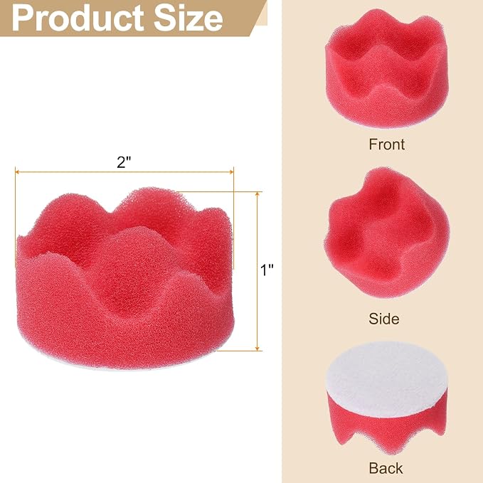 HARFINGTON 3pcs Buffing Sponge Pads 2" Polishing Wheel Waffle Finishing Grip Pad Car Buffer Polisher with Hook and Loop Back for Car Detailing Polishing Waxing, Red