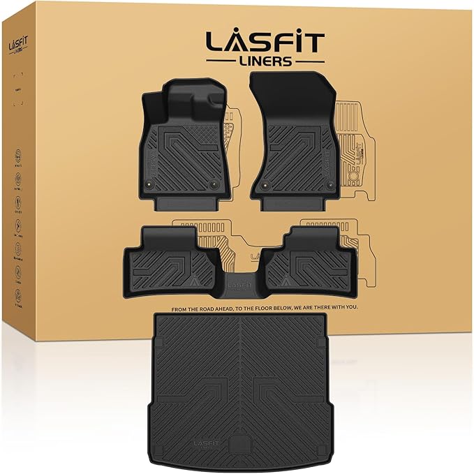 LASFIT Floor Mats & Cargo Mat for Audi Q5/SQ5 2018-2025 (Include Sportback 2021-2025), TPE All Weather Protection Custom Fit 1st & 2nd Row Floor Liners for Audi Automotive Accessories, Black