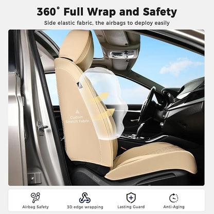 Huidasource Front Leather Seat Covers, Car Seat Covers Front Seats Universal Fit for Most Cars SUV Trucks, 360° Full Wrap Luxury Automotive Seat Covers, Seat Cushion Covers Protector, Beige