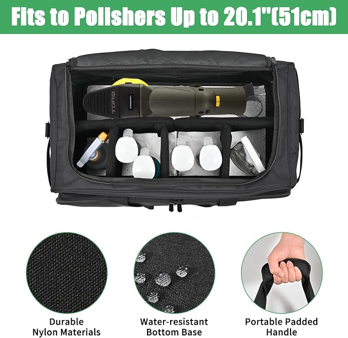 Extra Large Car Detailing Bag, Cleaning Caddy with Lid and Handle for Auto Detailing Supplies, Car Cleaning Storage Trunk Organizer for Polisher and Vehicle Wash Tools, Black