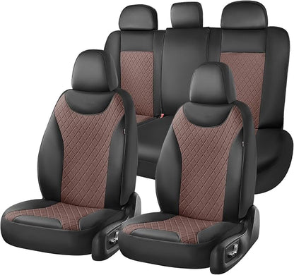 Coverado Car Seat Covers Full Set, Leather Seat Covers for Front and Back Seat, Waterproof Car Seat Protectors with Splicing Design, Automotive Seat Cushions Universal for Most Cars, Black & Coffee