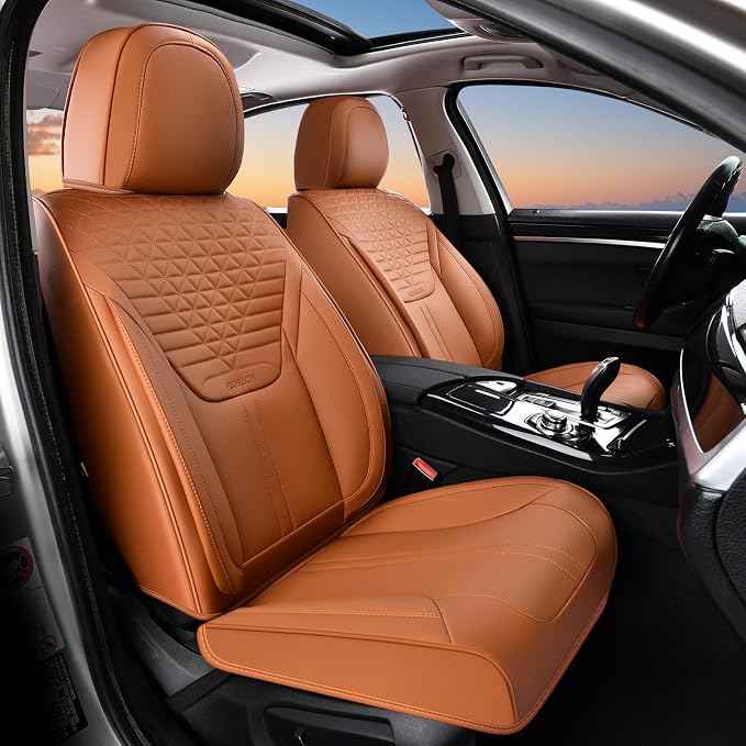 FLORICH Car Seat Covers for Front Seats, Universal Seat Cushion 2 Seats, Car Seat Protector Waterproof, Premium Leather Automotive Seat Covers for Most Cars, Sedans, SUVs, and Trucks-Brown