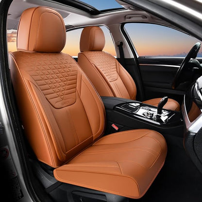 FLORICH Car Seat Covers for Front Seats, Universal Seat Cushion 2 Seats, Car Seat Protector Waterproof, Premium Leather Automotive Seat Covers for Most Cars, Sedans, SUVs, and Trucks-Brown