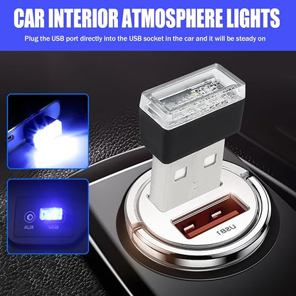 4 PCS USB LED Car Interior Atmosphere Lamp, Portable Mini Auto LED Decor Night Light, Plug-in USB Interface Ambient Lighting Kit, Universal Car Interior Accessories(Blue)