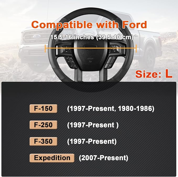 GIANT PANDA Steering Wheel Cover for Ford F150 F250 F350 Expedition - Solid Black
