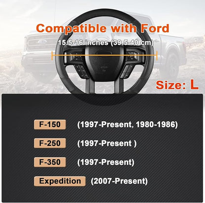 GIANT PANDA Steering Wheel Cover for Ford F150 F250 F350 Expedition - Solid Black