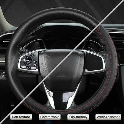 West Llama Customized Auto Car Steering Wheel Cover for Honda Accord Civic CR-V HR-V Pilot Fit Passport Odyssey 14.5-15inch(Black+Red Line-Standard Size)