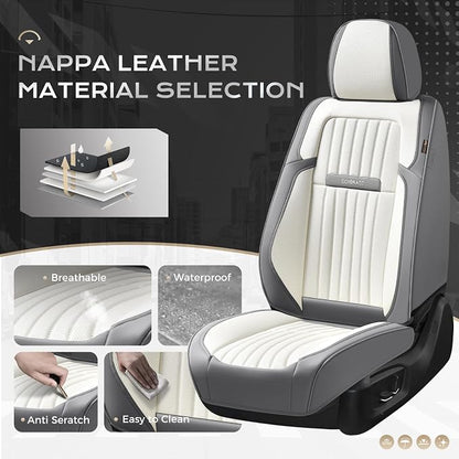 Coverado Car Seat Covers Full Set, Seat Covers for Cars, Car Seat Cover, Car Seat Protector, Leather Car Seat Cushion, Waterproof Car Seat Covers Front Seats and Back Fit for Most Cars(Gray&White)