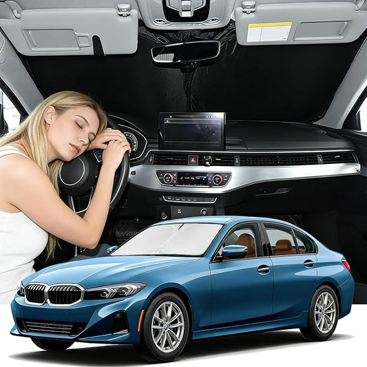 Windshield Sunshade for BMW 3 Series 2019-2026 Sun Shade (330i M340i&M3) Car Accessories Upgrade 4 Layers Blocks UV Rays Custom Fit 3 Series Car Window Shades Windshield Keep Cool Foldable