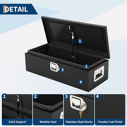 Garvee Black Steel Truck Bed Tool Box, Diamond Plate Tool Box with Side Handle and Lock Keys, Storage Toolbox Chest Box Organizer for Pickup, Truck Bed, RV, Trailer