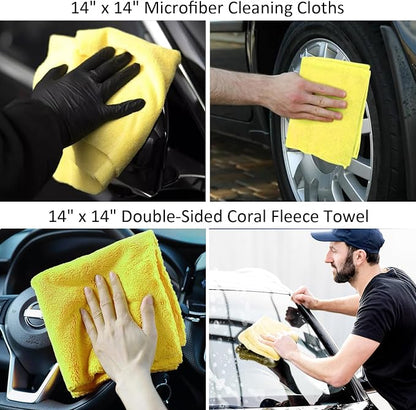 10Pcs Car Wash Detailing Kit Cleaning Kits,with Collapsible Bucket Wash Mitt Sponge Terry Towels Wheel Brush Window Scraper Coral Velvet Towel, Car Cleaning Tools Kit for Interior, Exterior, Wheels