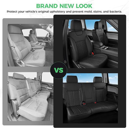 Custom Leather Seat Covers for Silverado/Sierra 1500 2014-2018, 2500HD 3500HD 2015-2019 Crew Cab Full Set with Jump Seat Cover (Armrest Storage Version Only),Truck Accessories
