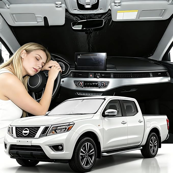 Windshield Sunshade for Nissan Frontier 2005-2021 Sun Shade Car Windshield Accessories Upgrade 4 Layers Blocks UV Rays Custom Fit Frontier 240T Car Window Shades Windshield Keep Cool Foldable