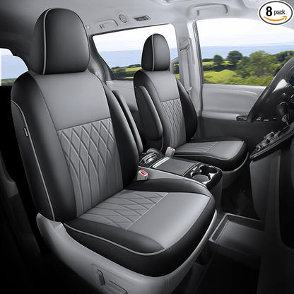 Customized for Toyota Sienna Seat Covers 2011-2020 Sienna 8 Seats 3 Row, Leather Car Seat Covers Waterproof Seat Covers Full Set for Cars, Car Seat Protectors, Airbag Compatible(BlackGrey)