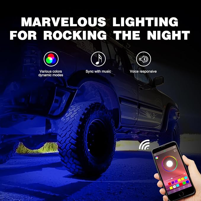 Nilight RGB LED Rock Lights Kit, 6 pods Underglow Multicolor Neon Pod with Bluetooth App Control Flashing Music Mode IP68 Exterior Wheel Well Light for Truck ATV UTV RZR SUV
