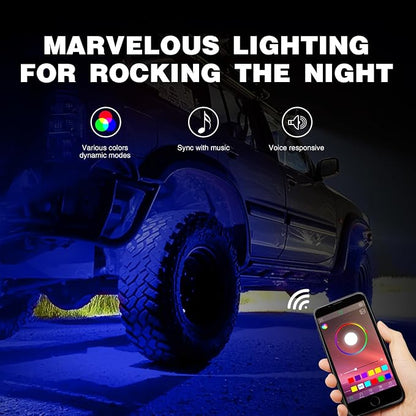 Nilight RGB LED Rock Lights Kit, 6 pods Underglow Multicolor Neon Pod with Bluetooth App Control Flashing Music Mode IP68 Exterior Wheel Well Light for Truck ATV UTV RZR SUV