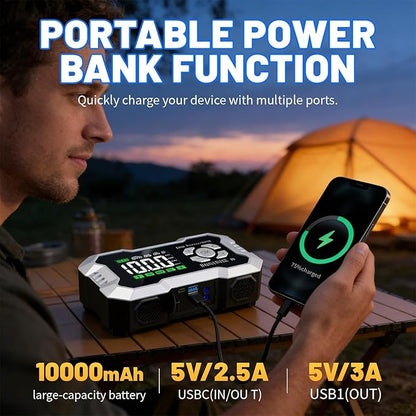 4000A Car Battery Jumper Starter, Battery Jumper Starter Portable (8.0LGas/6L Diesel), 16000mAh Charging Jump Box, Portable Car Jump Starter with Jumper Cables and 600LM LED Light