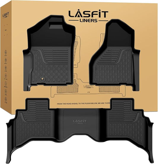 LASFIT Floor Mats for 2002-2008 Dodge Ram 1500 Quad Cab, 2003-2009 for 2500/3500 Bucket Seating, Not Fit Have 4X4 Shifter, All Weather TPE Custom Fit Car Mats Floor Liners 1st & 2nd Row, Black