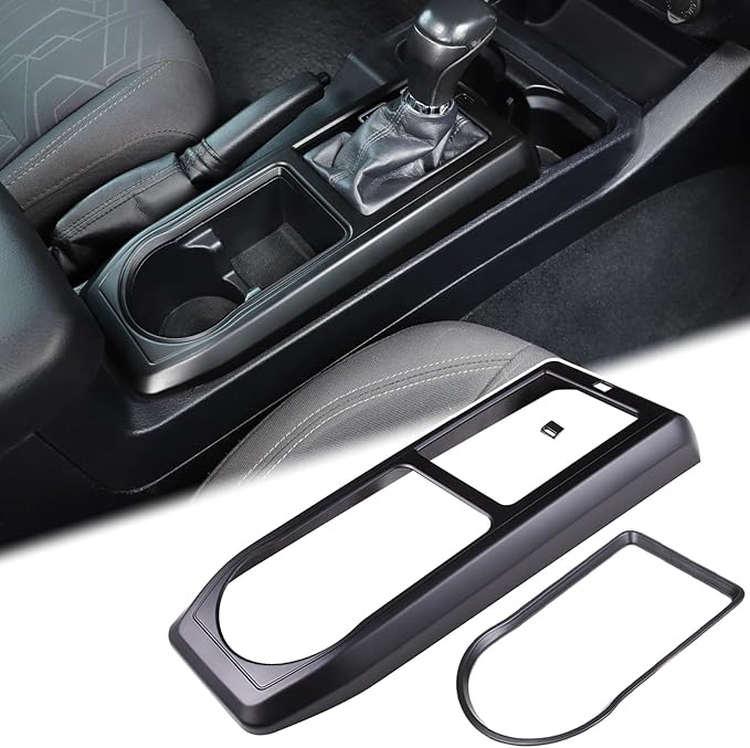 Aunginsy Center Console Gear Shift Panel Cover Cup Holder Trim Kit Compatible with Toyota Tacoma 2016-2023 Car Gear Shifter Cupholder Panel Decorative Frame Protection Ring ABS Interior Accessories