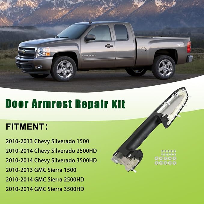 Upgraded Door Armrest Repair Kit Right Passenger Side Door Panel Handle Black Compatible with 2010-2014 Chevy Silverado GMC Sierra 1500 2500HD 3500HD Replaces 22818470