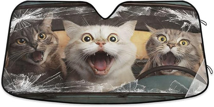 Funny Cats Drive Windshield Sun Shade for Car Auto SUV Truck Foldable Front Window Sunshade Sun Visor Protector Block UV Rays Reflect Heat, 55" x 28"