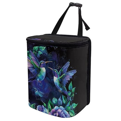 Talayituse Hummingbird Floral Print Car Trash Bin, Large Size Auto Trash Can Adjustable Portable Garbage Can with Lid, Vehicle Hanging Bag for Headrest Front Back Seat