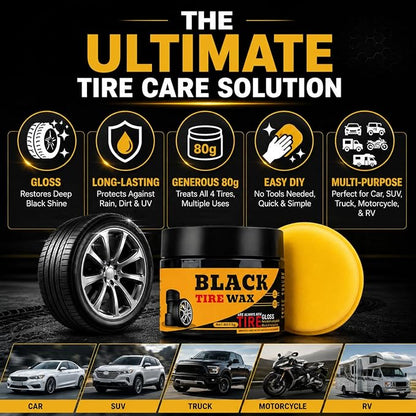 XIRUJNFD 80g Premium Tire Coating & Trim Restorer, Restores Deep Black Shine on Rubber, Tire Shine Polishing Paste with Sponge, Long-Lasting Coating Protection for Car, Truck, Motorcycle, RV (3)