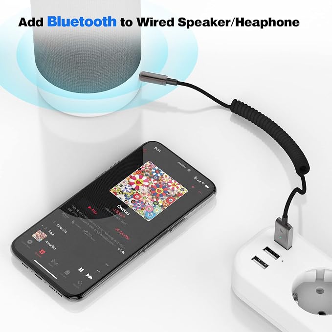 Bluetooth 5.3 to Aux Adapter for Car, USB to TRS 3.5mm Receiver - Adds Bluetooth to Car, Speaker, Home Stereo Audio for Hands-Free Calls, Voice Navigation, Phone Music - Brown