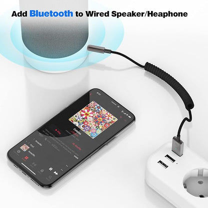 Bluetooth 5.3 to Aux Adapter for Car, USB to TRS 3.5mm Receiver - Adds Bluetooth to Car, Speaker, Home Stereo Audio for Hands-Free Calls, Voice Navigation, Phone Music - Brown