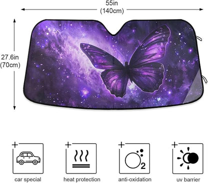 Car Windshield Sun Shade Butterfly Purple Galaxy Foldable UV Ray Sun Visor Protector Sunshade to Keep Your Vehicle Cool 55" x 27.6"