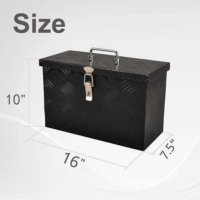 16 Inch Aluminum Truck Bed Tool Box Truck Car Outdoor Trailer Pickup Underbody Toolbox,RV Storage OrganizerTrailer Storage W/Side Handle&Lock,5 Bar Tread,Black(16"X7.5"X10")