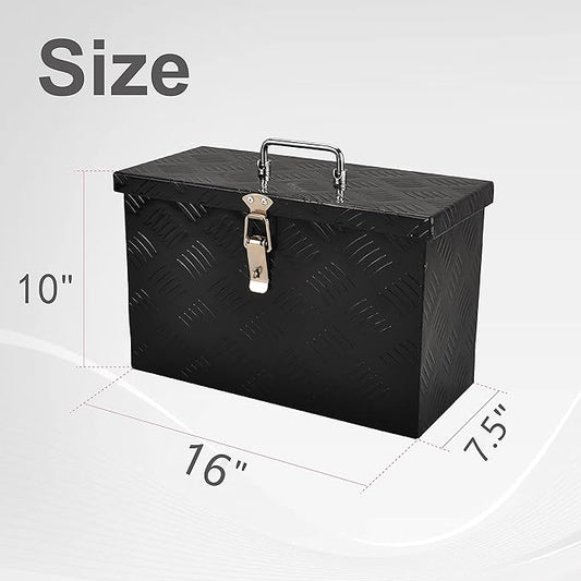 16 Inch Aluminum Truck Bed Tool Box Truck Car Outdoor Trailer Pickup Underbody Toolbox,RV Storage OrganizerTrailer Storage W/Side Handle&Lock,5 Bar Tread,Black(16"X7.5"X10")