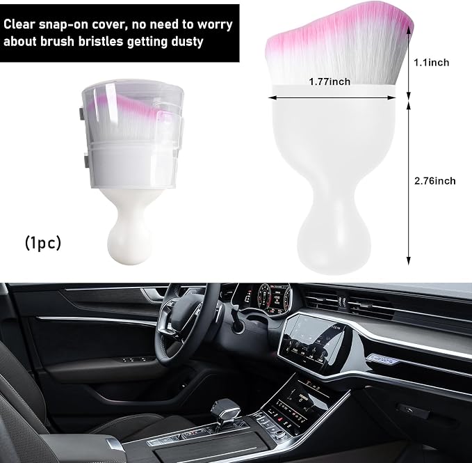 Ziciner Car Detailing Brush, Curved Soft Bristles Auto Removal Dust Collectors, Universal Vehicle Dashboard, Air Conditioner Vents etc Interior Cleaning Tool Accessory (White/White/Pink)