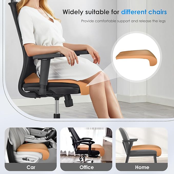 FLORICH Car Seat Extender Leg Extender Support Cushion for Driver Seats Office Chair, Leather Carseat Leg Support for Long Drivers Universal Car Seat Cushion Legs Rest Pads-Beige Brown