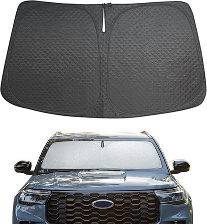 Car Windshield Sun Shade for Ford Explorer SUV 2020-2024 2025 2026-5-Layer Bubble Foldable Thicken Front Window Sunshade Sun Visor Protection Accessories - Blocks Heat & UV Rays Keep Car Cooler
