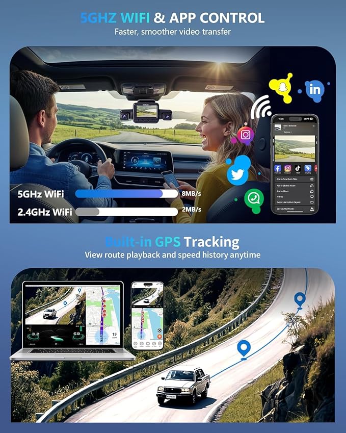 HUPEJOS AI Dash Cam Front Rear Inside with Driver Monitor System, 360° Car Camera 4K, 4 Channel Camera for Cars, WiFi GPS, Dashcam 64GB SD Card, Night Vision, 24H Parking Mode, Upgrade DMS V8Plus