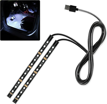 Car LED Strip Light, 12V 24 LED Interior Atmosphere Lights Under Dash Ambient Night Light, Universal Auto Interior Decorative Lamp with USB Port, Truck SUV Car Accessories (White, USB)