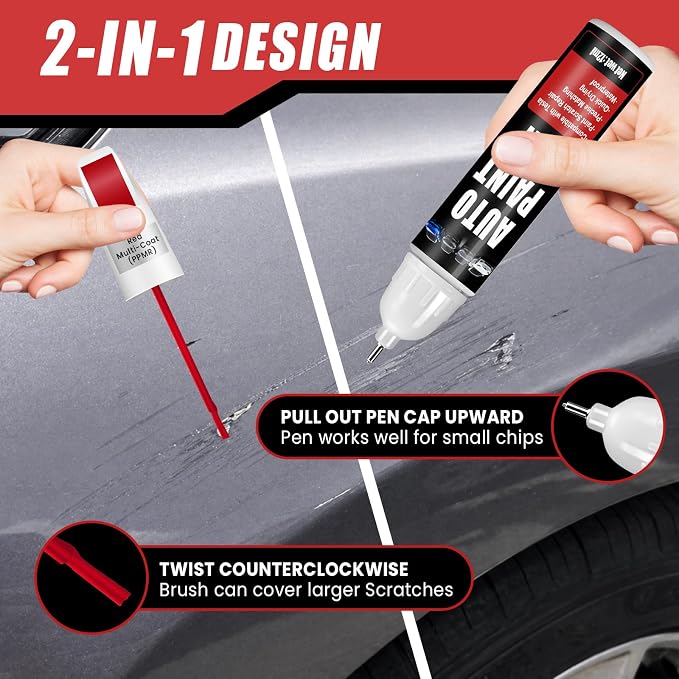 Touch Up Paint for Cars (Quicksilver PN00), Compatible with Tesla Model Y/3, 0.4 fl oz Color Accurate 2-in-1 Car Paint Scratch Repair Pen, Seamless Match, Easy to Use, Long-Lasting