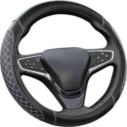 West Llama Customized Auto Car Steering Wheel Cover for Chevy Silverado,Tahoe,Equinox,Traverse,Trailblazer,Colorado(Diamond Quilted-Black+Gray-Standard Size)
