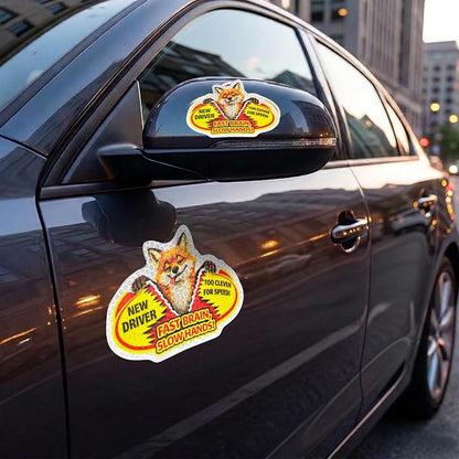 3 Pcs Reflective Student Driver Magnet and Stickers Set - Funny Animal New Driver Safety Signs for Car, Waterproof & Weatherproof High Visibility Vehicle Bumper Decals, Magnet + Stickers (Fox)