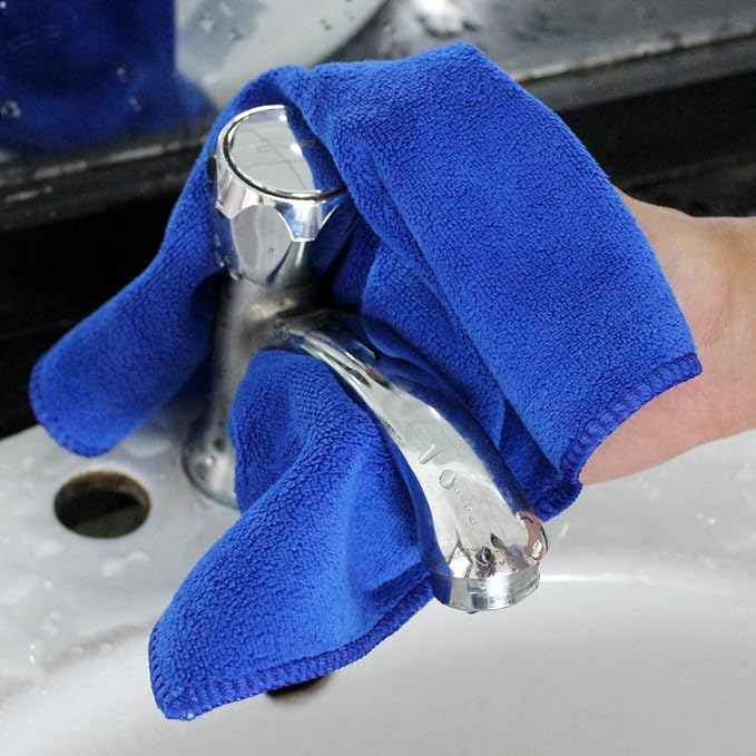 Microfiber Cleaning Cloths Car Wash Drying Towel Rags Home Essential Cleaner Cloth for Dusting Furniture Cleaning Window Dish Packs High Absorbent Lint Free (12"x12") Blue -12 Pack