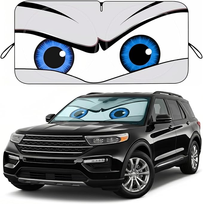 Car Windshield Sun Shade, Funny Eyes Large Foldable Car Sun Shade, Windshield Cover Universal Fits Full-Size Pickup Truck SUV, UV Heat Protection - 63 x 33.86
